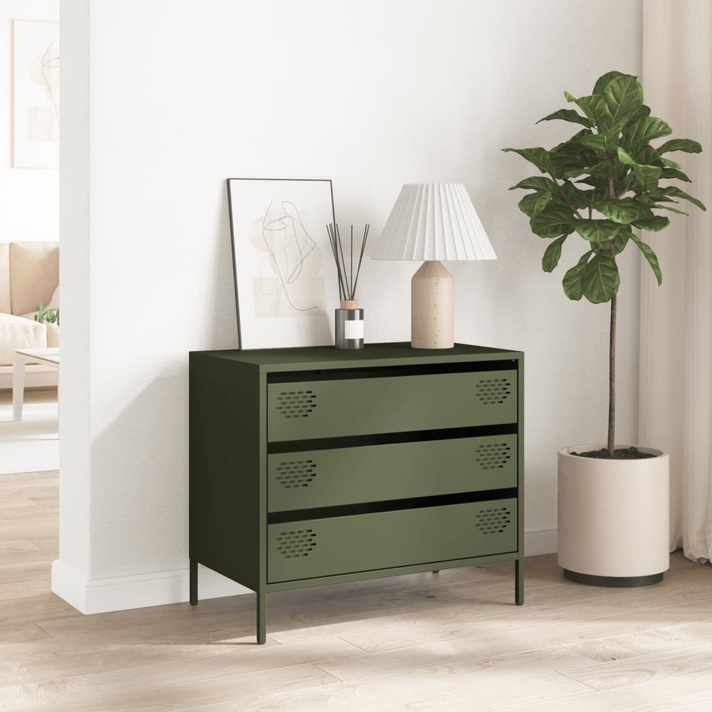 VidaXL Dressoir 68x39x58,5 cm koudgewalst staal olijfgroen