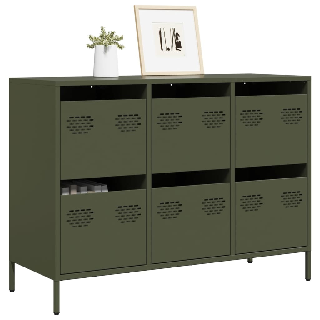 VidaXL Dressoir 101,5x39x73,5 cm koudgewalst staal olijfgroen