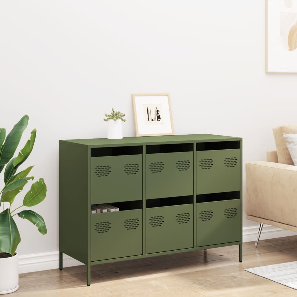 VidaXL Dressoir 101,5x39x73,5 cm koudgewalst staal olijfgroen