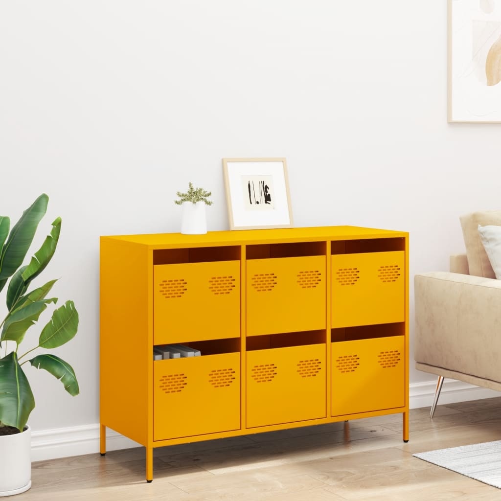 VidaXL Dressoir 101,5x39x73,5 cm koudgewalst staal mosterdgeel