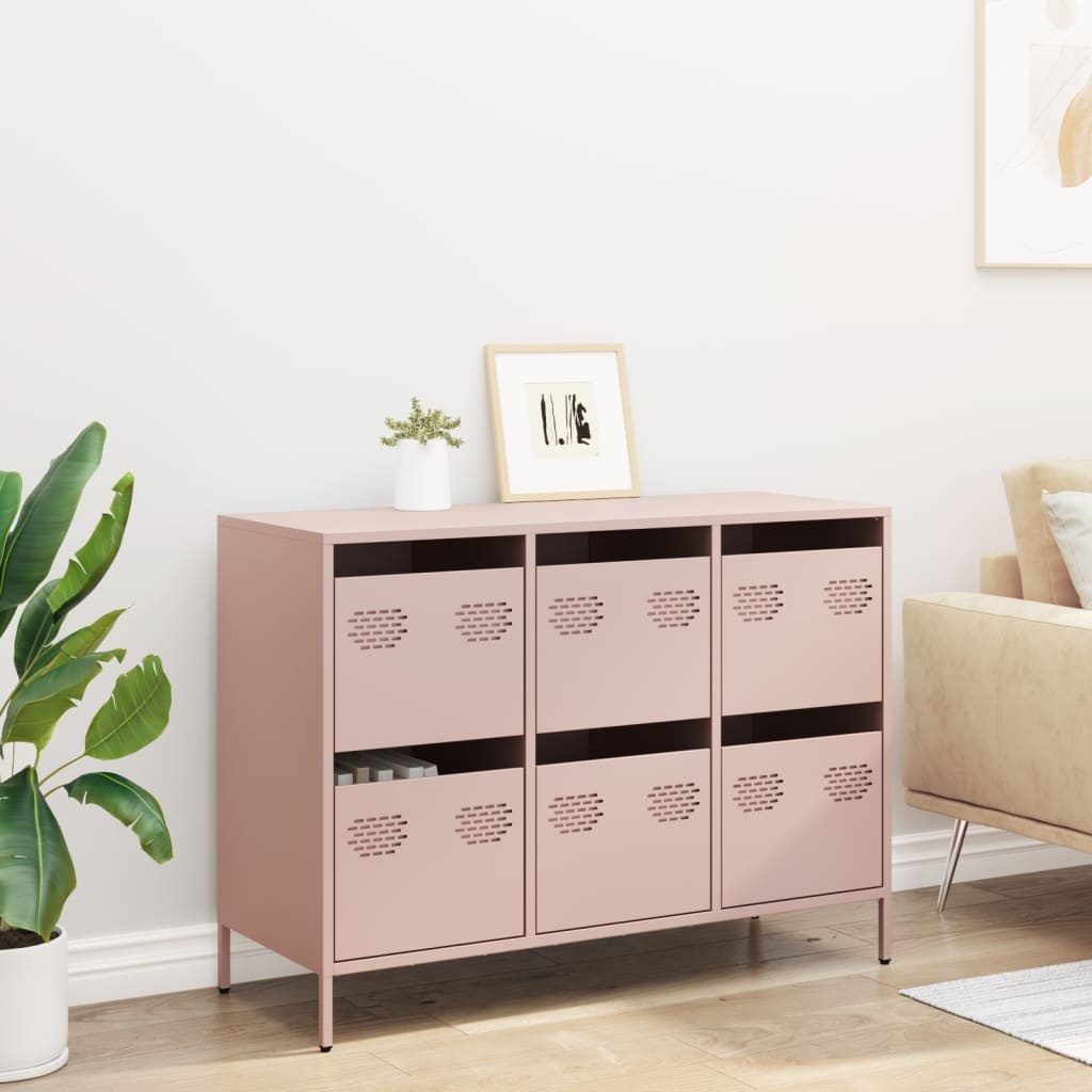 VidaXL Dressoir 101,5x39x73,5 cm koudgewalst staal roze