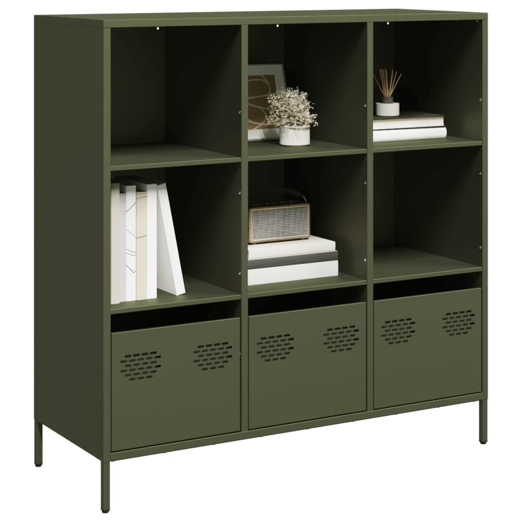 VidaXL Hoge kast 101,5x39x103,5 cm staal olijfgroen