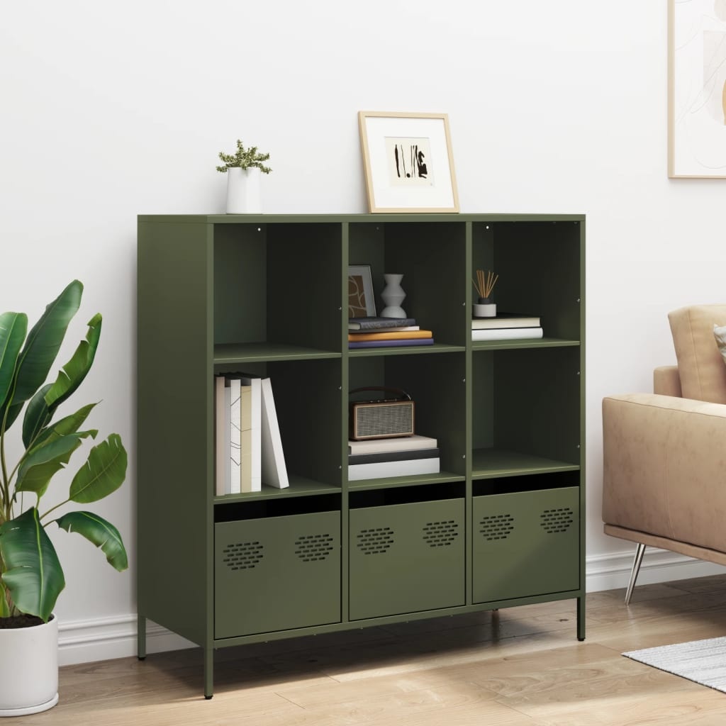 VidaXL Hoge kast 101,5x39x103,5 cm staal olijfgroen