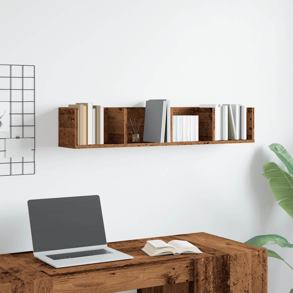 VidaXL Cd-wandschap 100x18x18 cm bewerkt hout oud houtkleurig