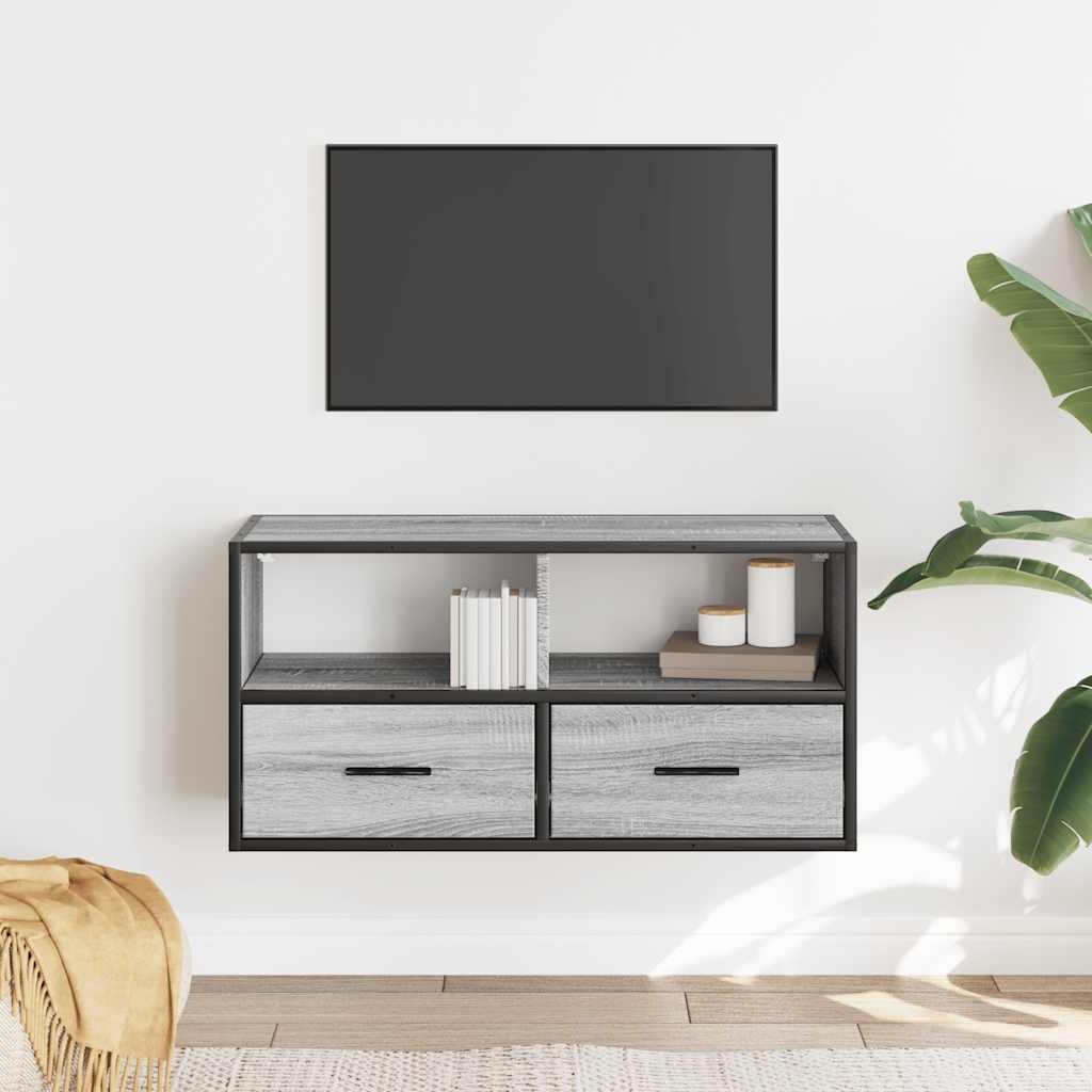 VidaXL Tv-meubel 80x31x39,5 cm bewerkt hout metaal grijs sonoma eiken