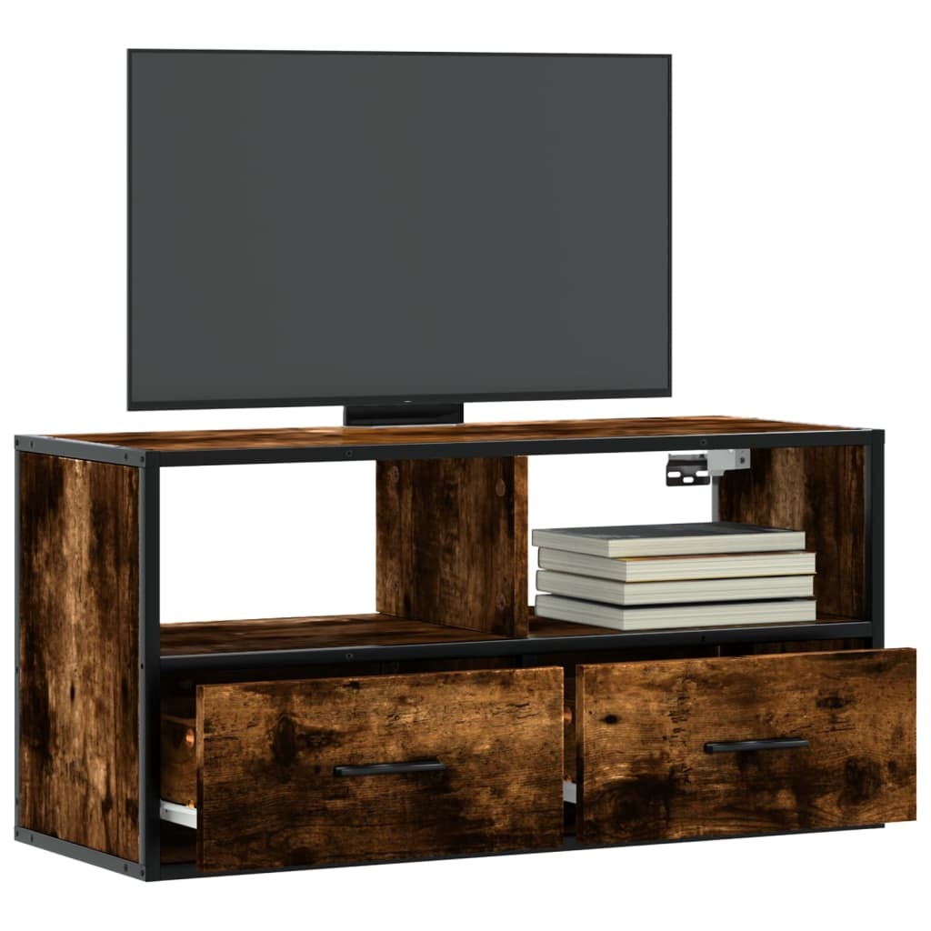 VidaXL Tv-meubel 80x31x39,5cm bewerkt hout metaal gerookt eikenkleurig