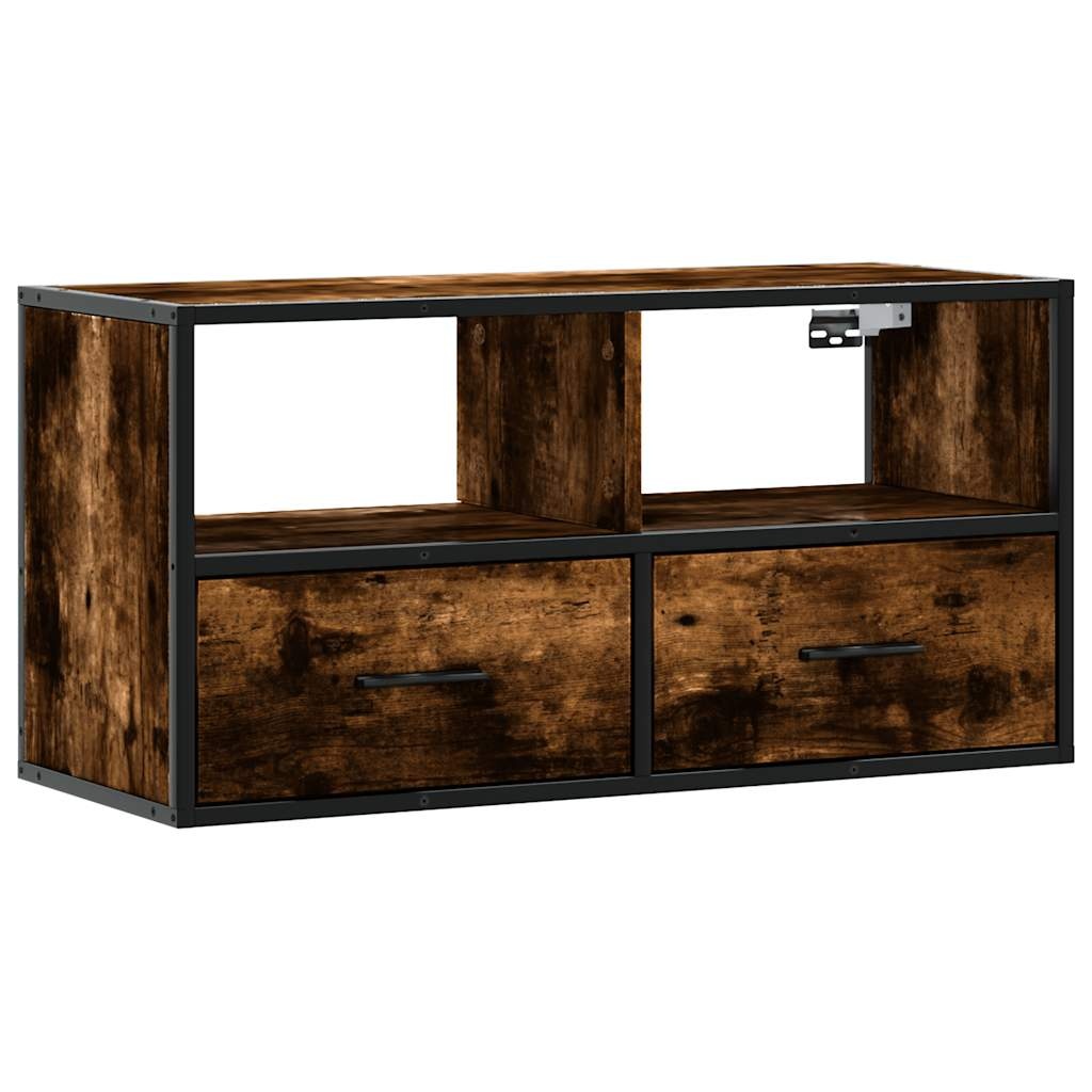VidaXL Tv-meubel 80x31x39,5cm bewerkt hout metaal gerookt eikenkleurig