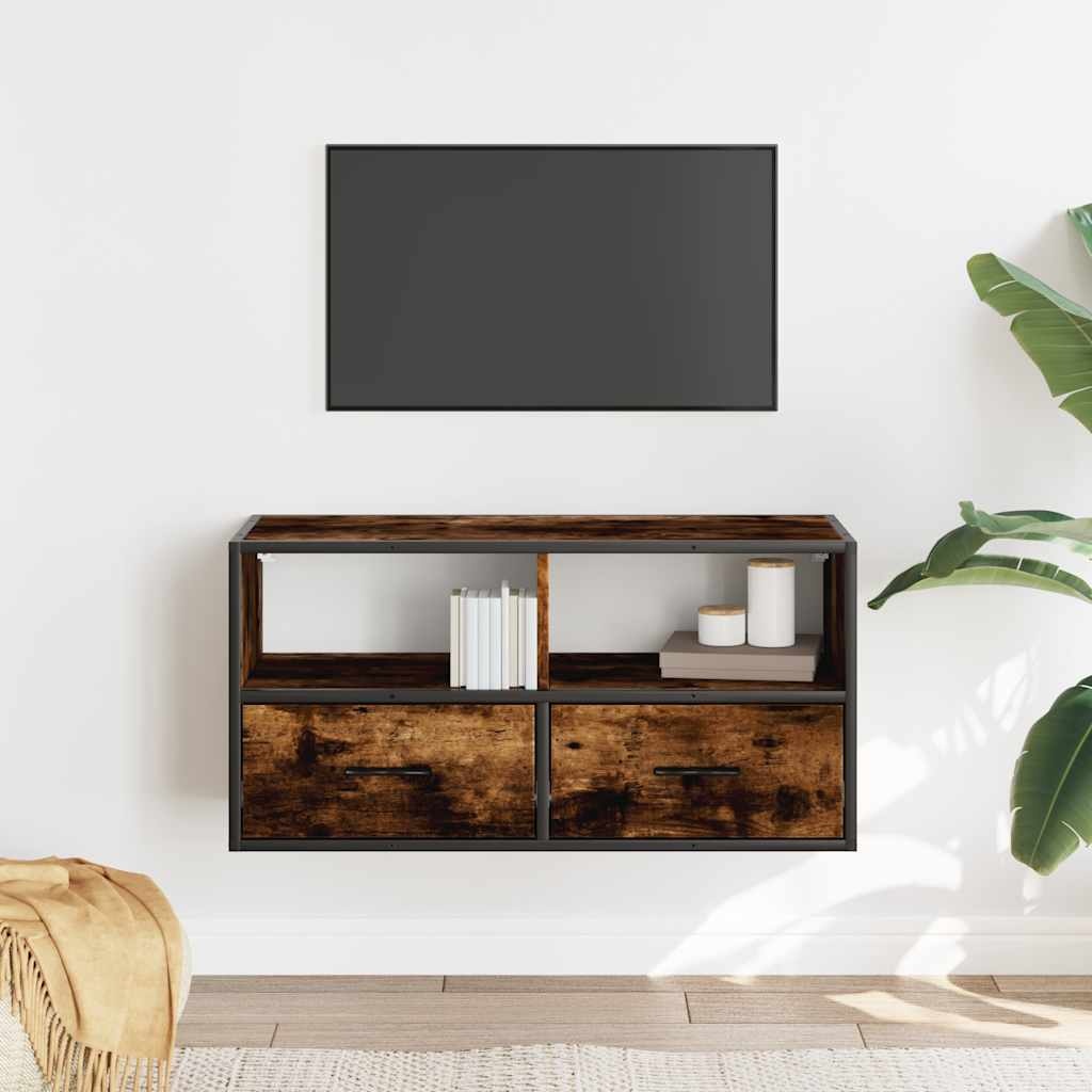 VidaXL Tv-meubel 80x31x39,5cm bewerkt hout metaal gerookt eikenkleurig