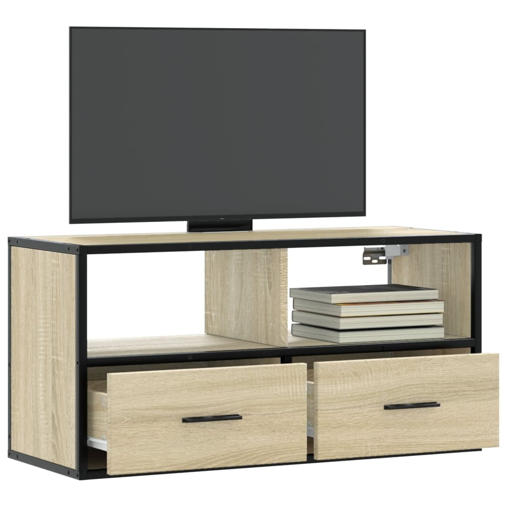 VidaXL Tv-meubel 80x31x39,5 cm bewerkt hout metaal sonoma eikenkleurig