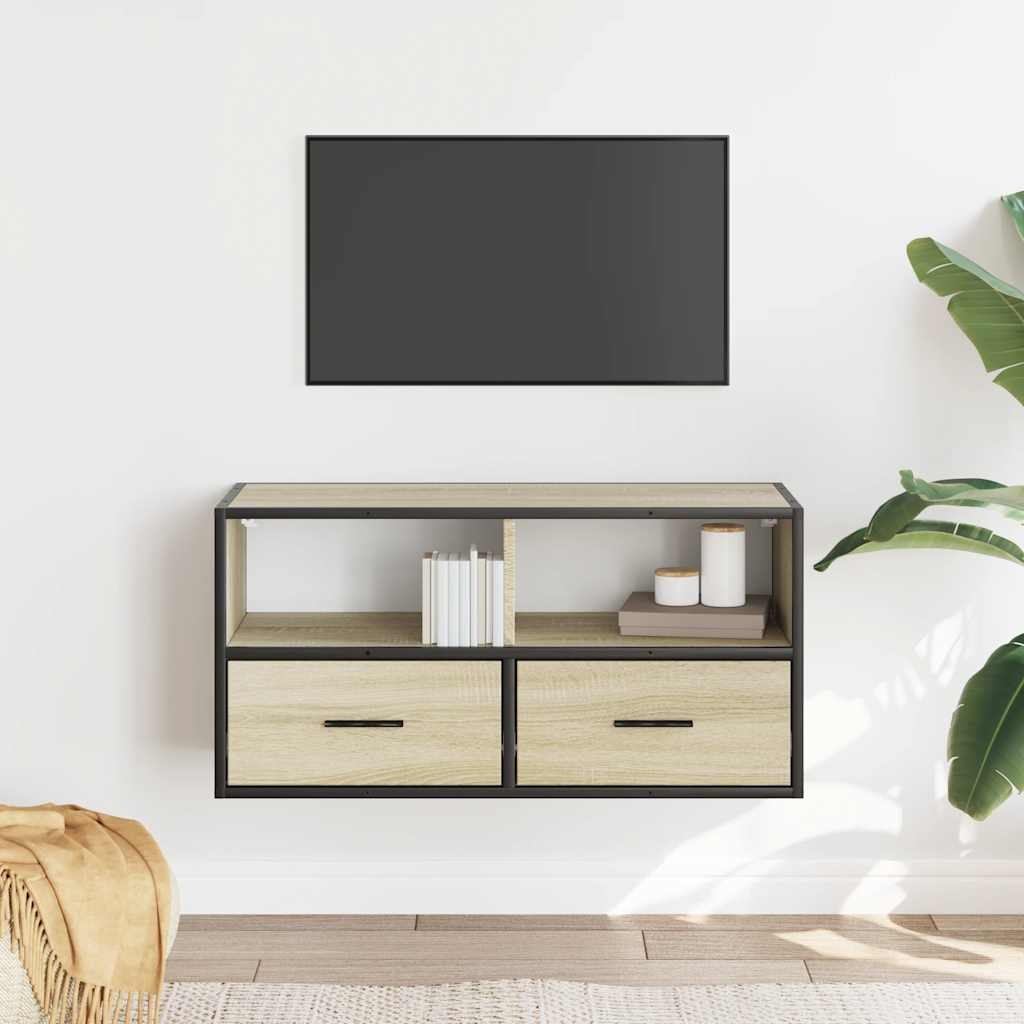 VidaXL Tv-meubel 80x31x39,5 cm bewerkt hout metaal sonoma eikenkleurig