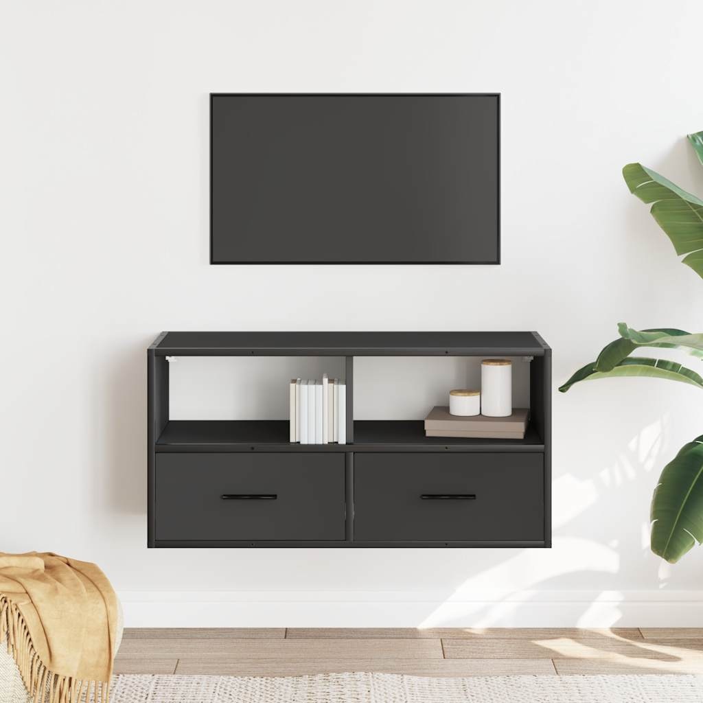 VidaXL Tv-meubel 80x31x39,5 cm bewerkt hout en metaal zwart