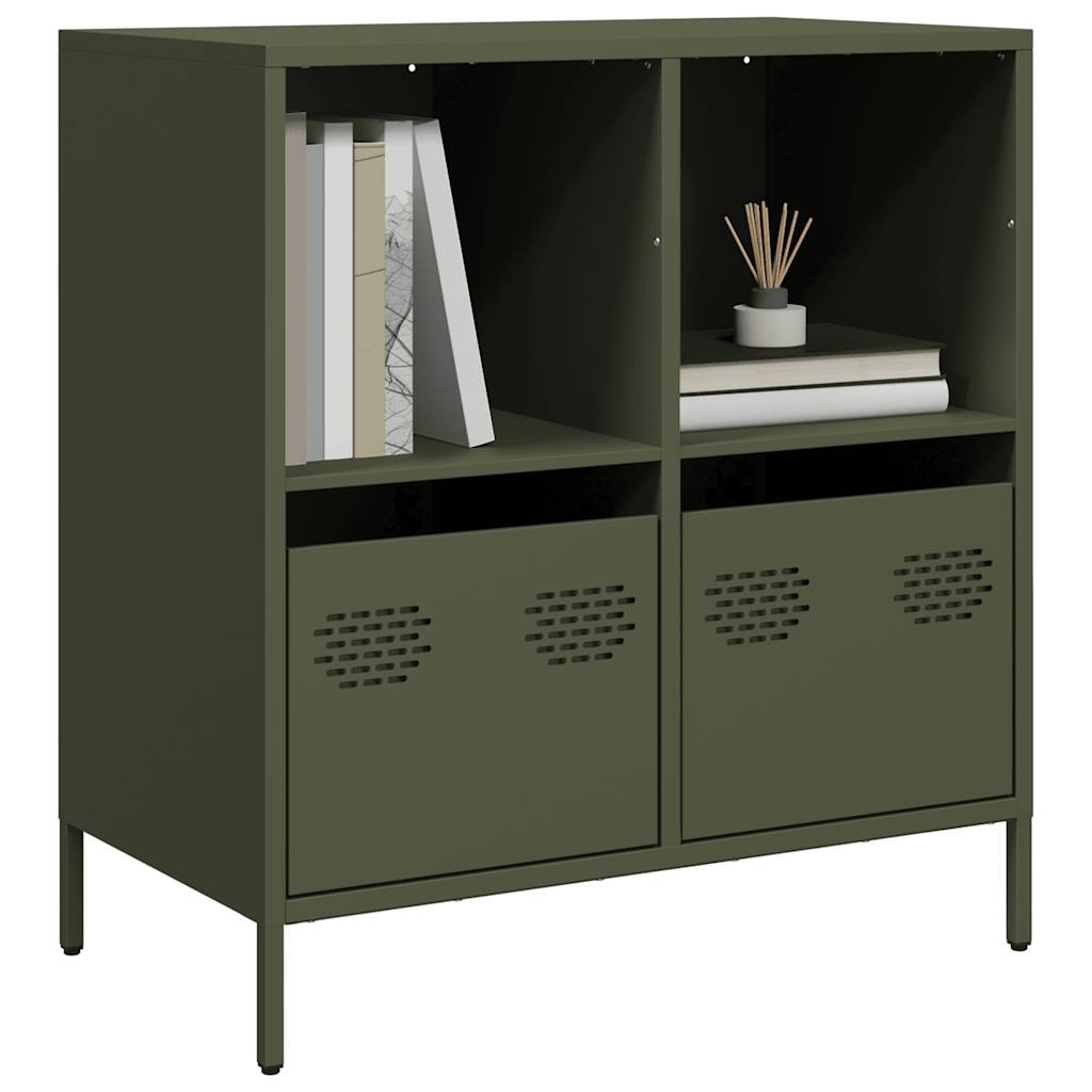 VidaXL Dressoir 68x39x73,5 cm koudgewalst staal olijfgroen