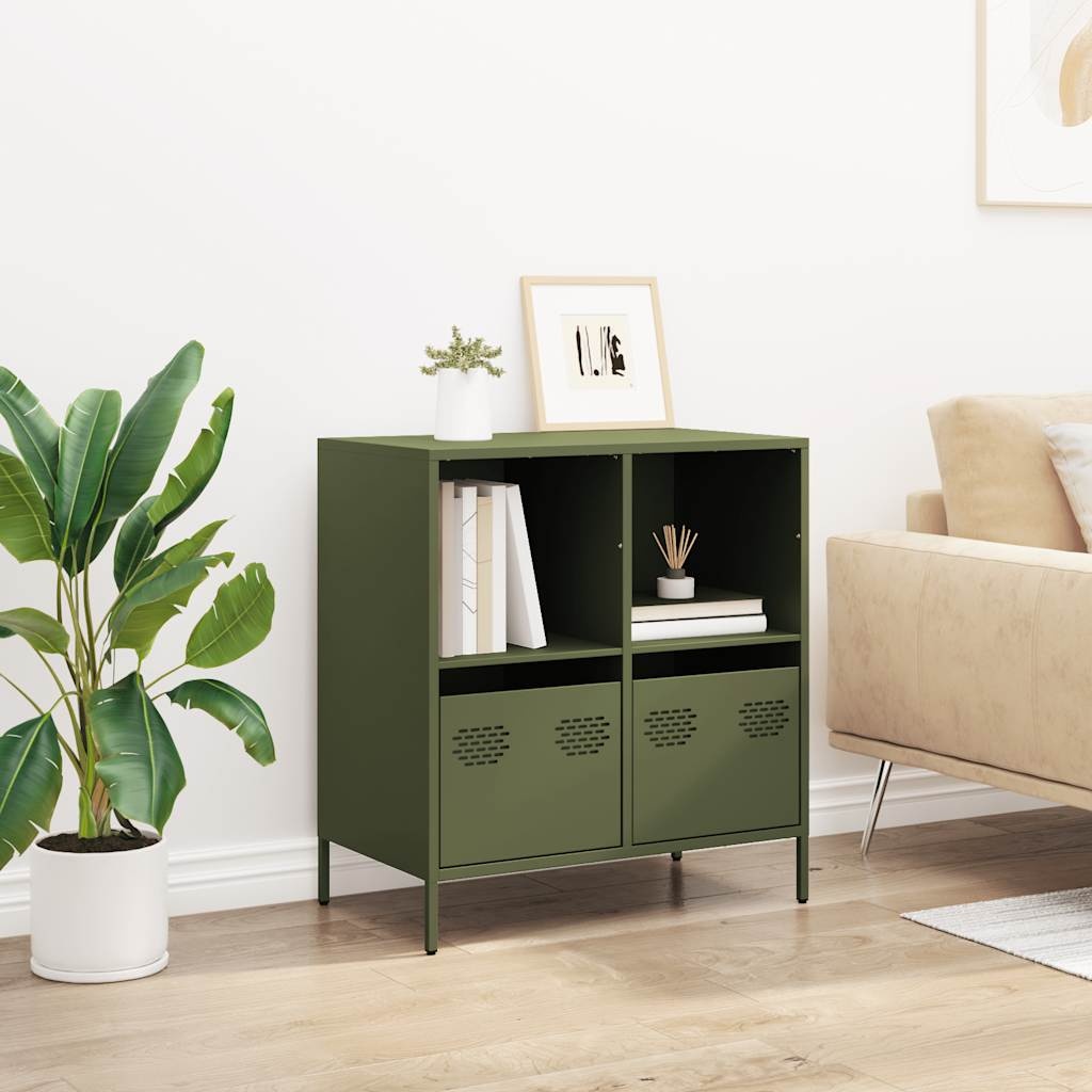 VidaXL Dressoir 68x39x73,5 cm koudgewalst staal olijfgroen