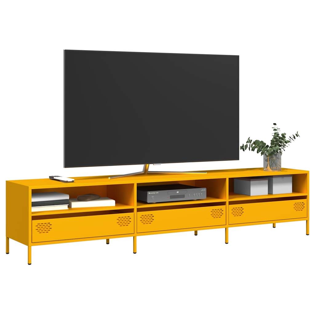 VidaXL Tv-meubel 202x39x43,5 cm koudgewalst staal mosterdgeel