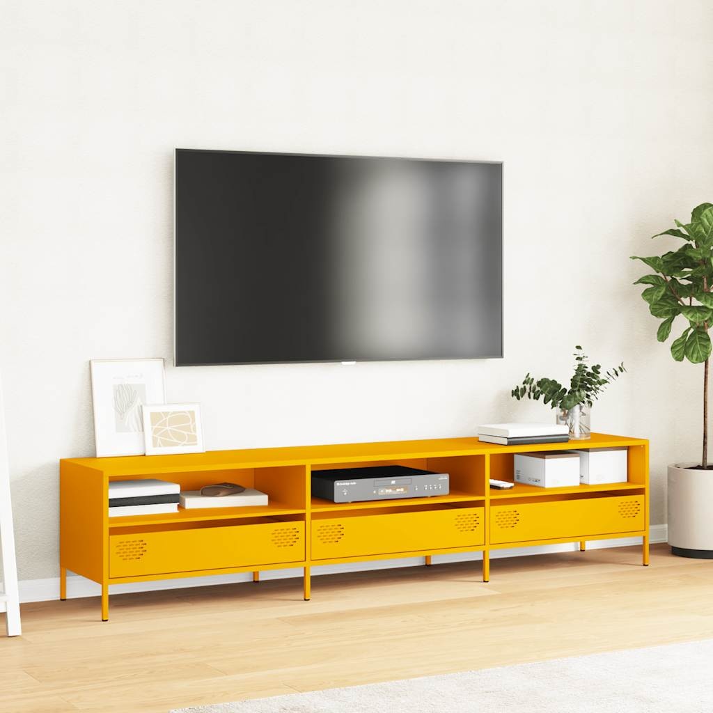 VidaXL Tv-meubel 202x39x43,5 cm koudgewalst staal mosterdgeel