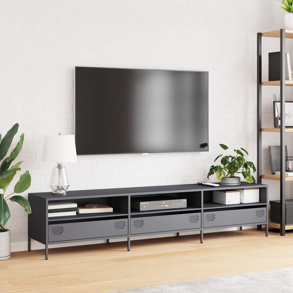 VidaXL Tv-meubel 202x39x43,5 cm koudgewalst staal antracietkleurig