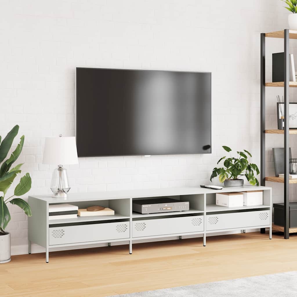 VidaXL Tv-meubel 202x39x43,5 cm koudgewalst staal wit