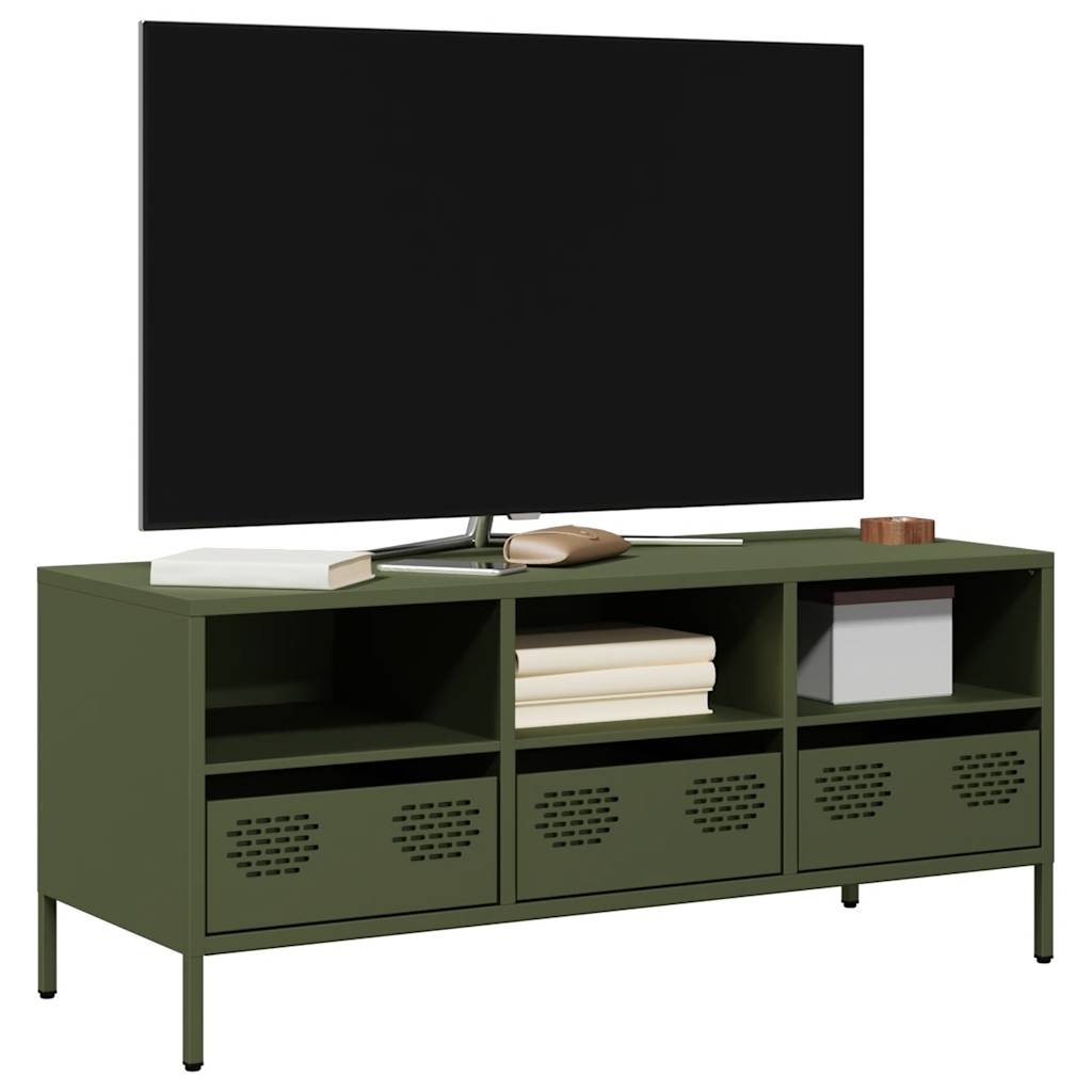 VidaXL Tv-meubel 101,5x39x43,5 cm koudgewalst staal olijfgroen