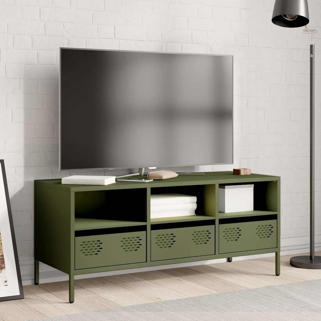 VidaXL Tv-meubel 101,5x39x43,5 cm koudgewalst staal olijfgroen