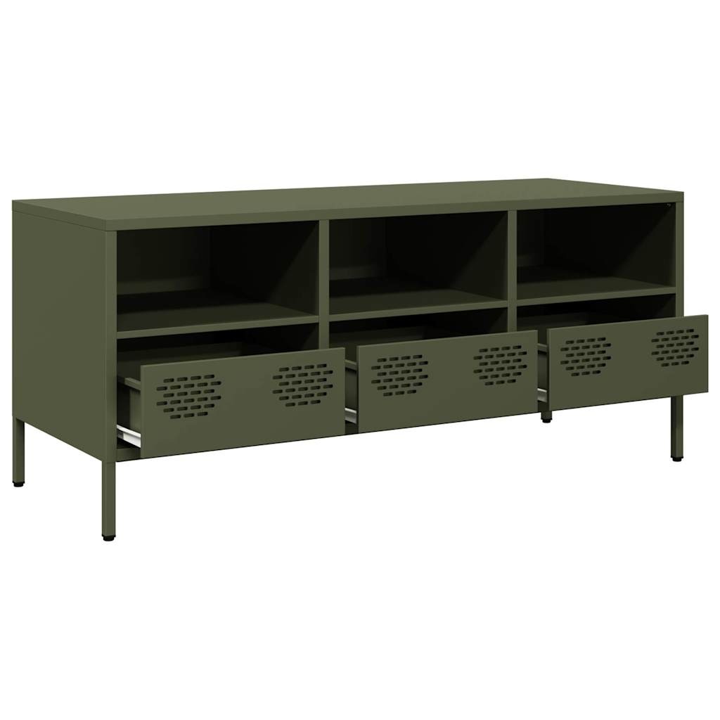 VidaXL Tv-meubel 101,5x39x43,5 cm koudgewalst staal olijfgroen