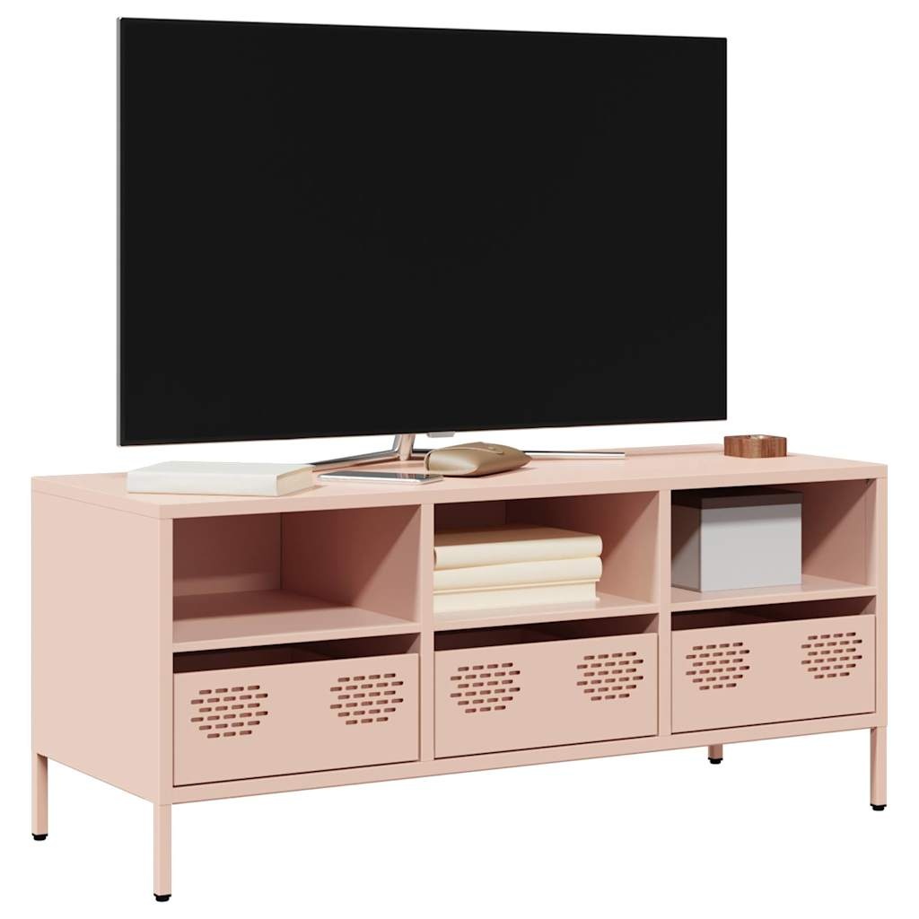 VidaXL Tv-meubel 101,5x39x43,5 cm koudgewalst staal roze