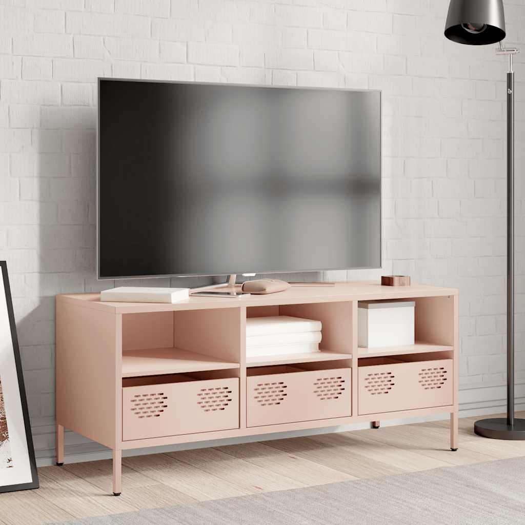 VidaXL Tv-meubel 101,5x39x43,5 cm koudgewalst staal roze