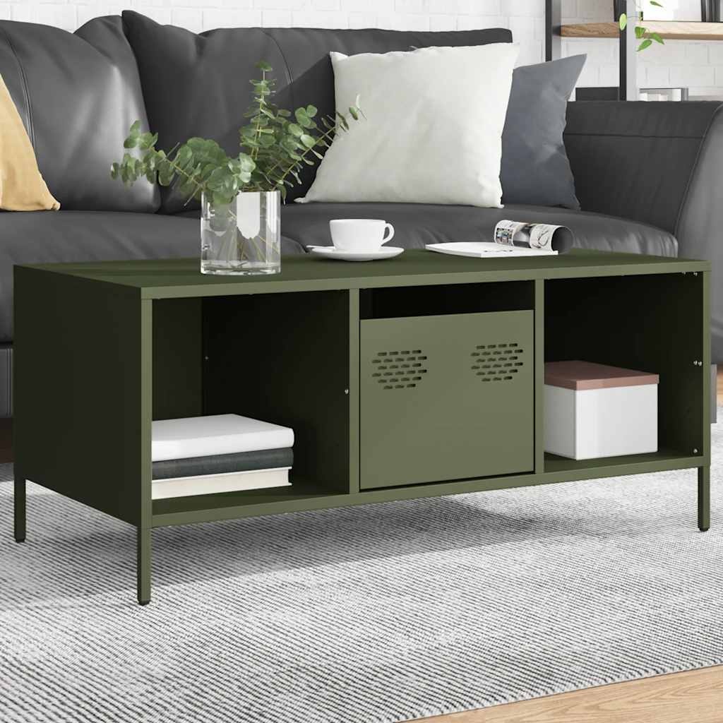 VidaXL Salontafel 101,5x50x43,5 cm koudgewalst staal olijfgroen