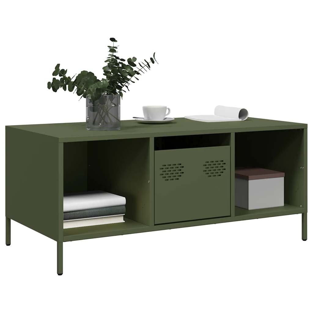 VidaXL Salontafel 101,5x50x43,5 cm koudgewalst staal olijfgroen