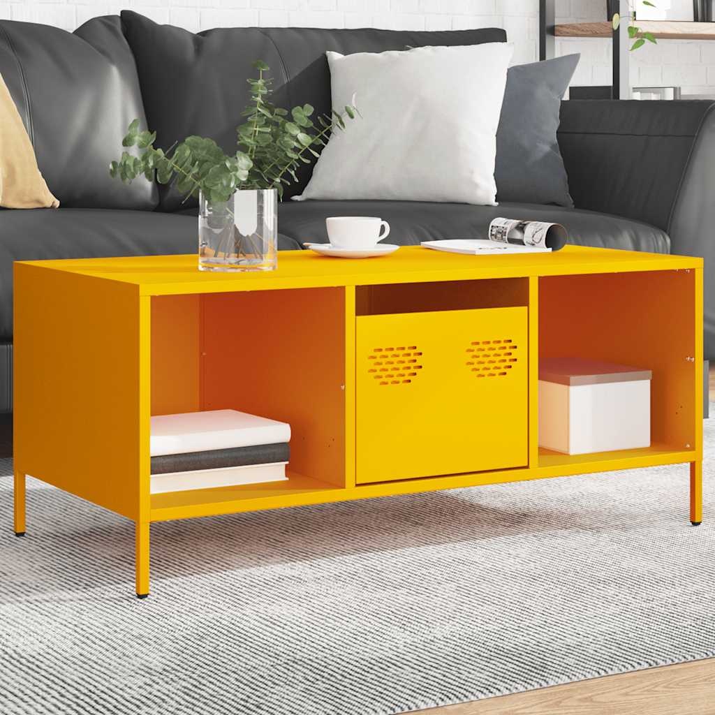 VidaXL Salontafel 101,5x50x43,5 cm koudgewalst staal mosterdgeel