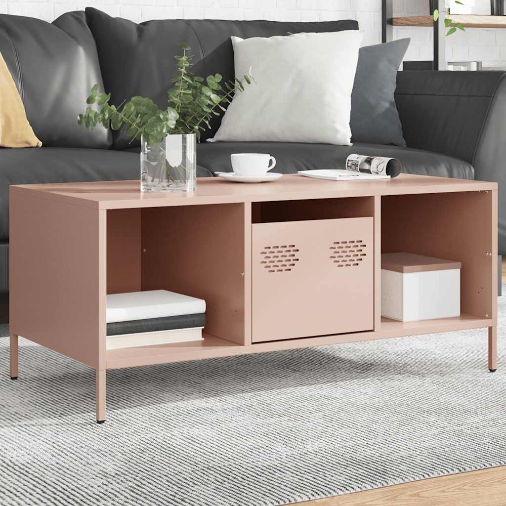 VidaXL Salontafel 101,5x50x43,5 cm koudgewalst staal roze
