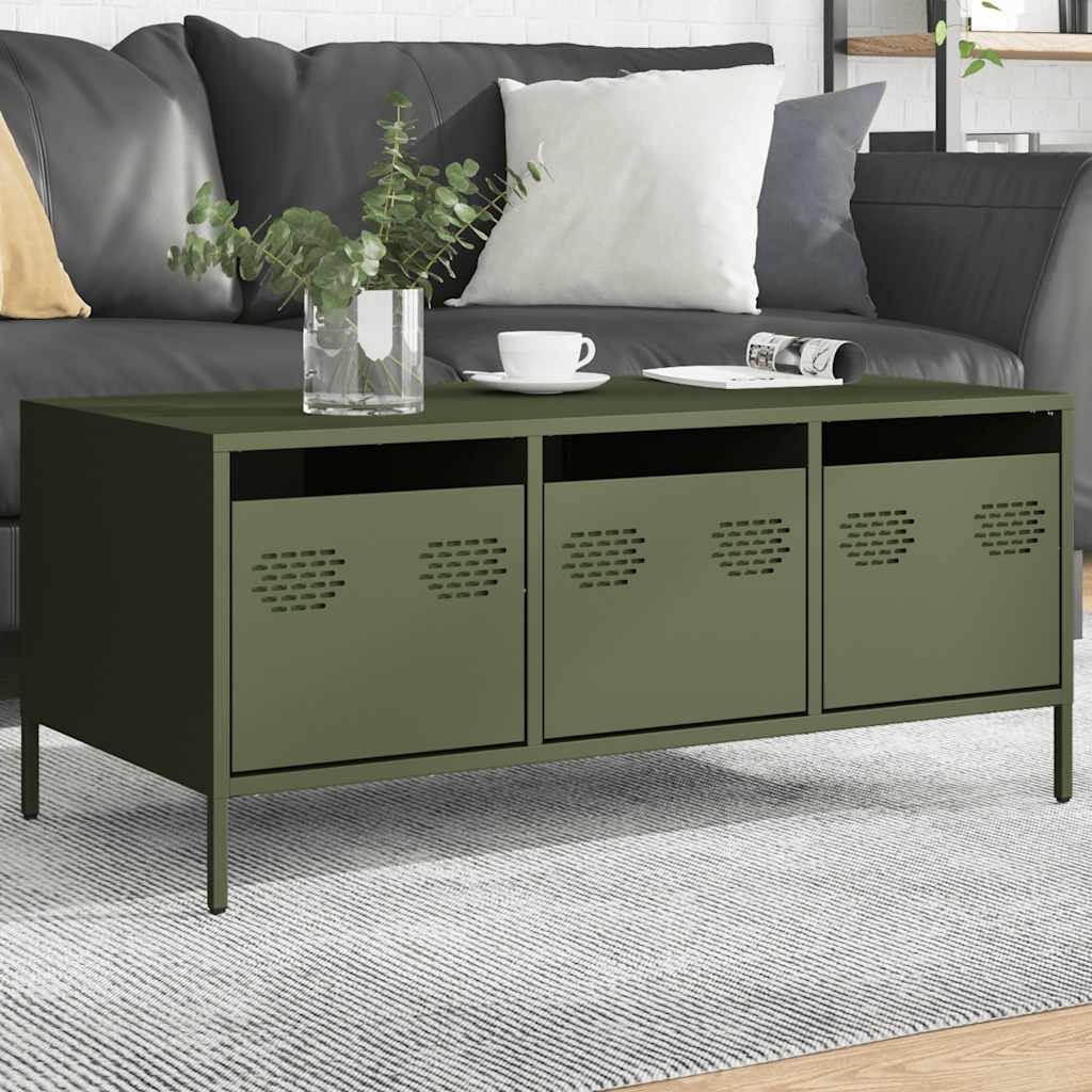 VidaXL Salontafel 101,5x50x43,5 cm koudgewalst staal olijfgroen