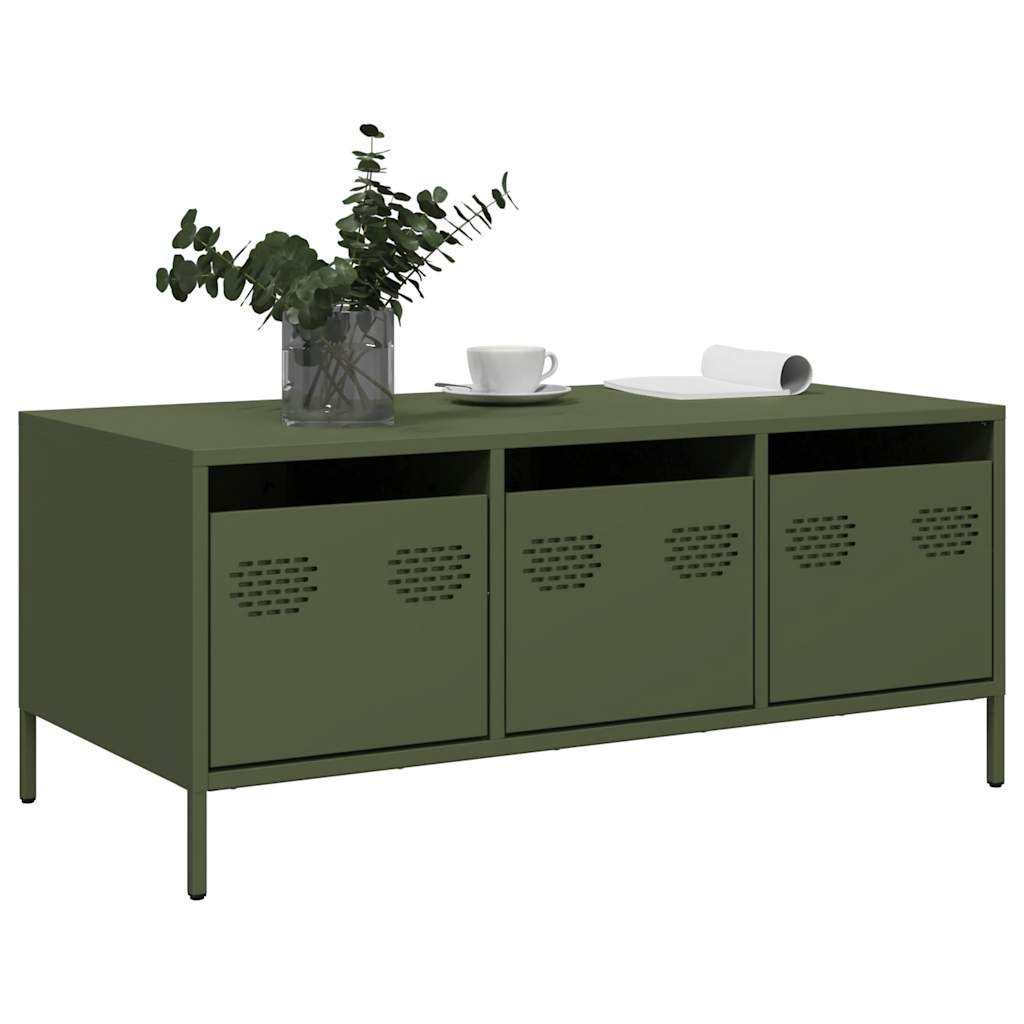 VidaXL Salontafel 101,5x50x43,5 cm koudgewalst staal olijfgroen