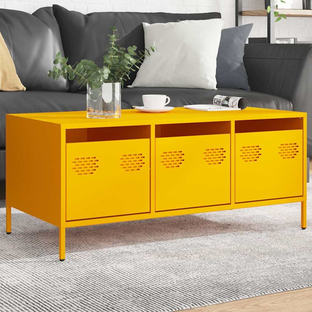 VidaXL Salontafel 101,5x50x43,5 cm koudgewalst staal mosterdgeel