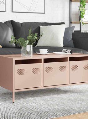 VidaXL Salontafel 101,5x50x43,5 cm koudgewalst staal roze