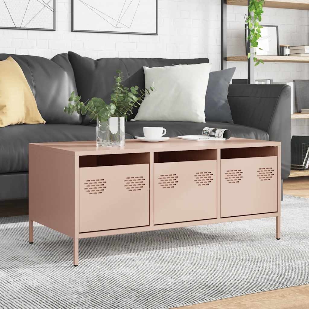 VidaXL Salontafel 101,5x50x43,5 cm koudgewalst staal roze