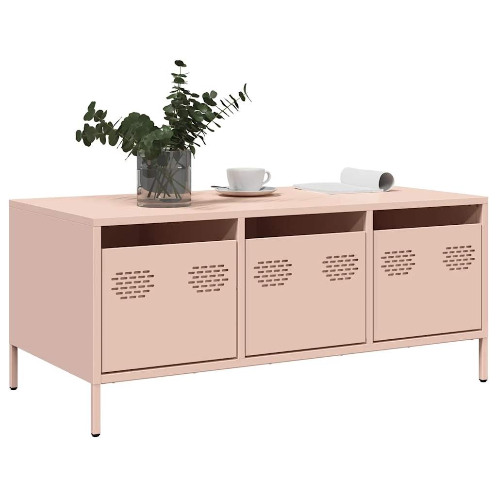 VidaXL Salontafel 101,5x50x43,5 cm koudgewalst staal roze