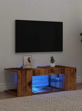 VidaXL Tv-meubel met LED 90x39x30 cm bewerkt hout oud hout