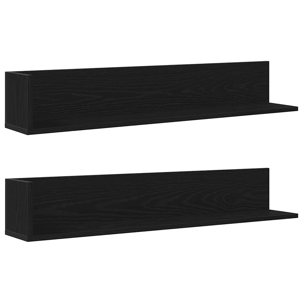 VidaXL Wandschappen 2 st 100x16,5x16,5 cm bewerkt hout zwart