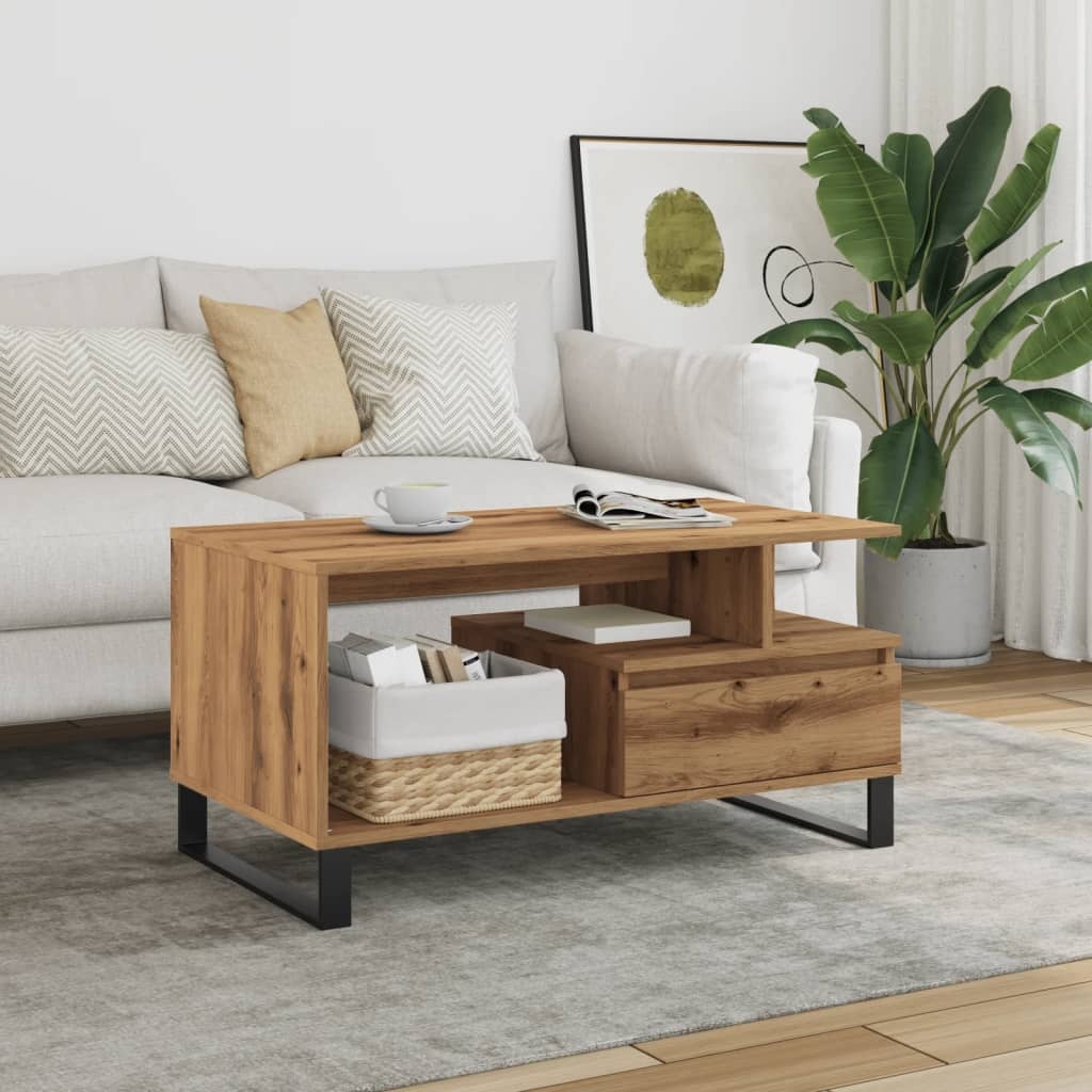 VidaXL Salontafel 90x49x45 cm bewerkt hout artisanaal eikenkleurig