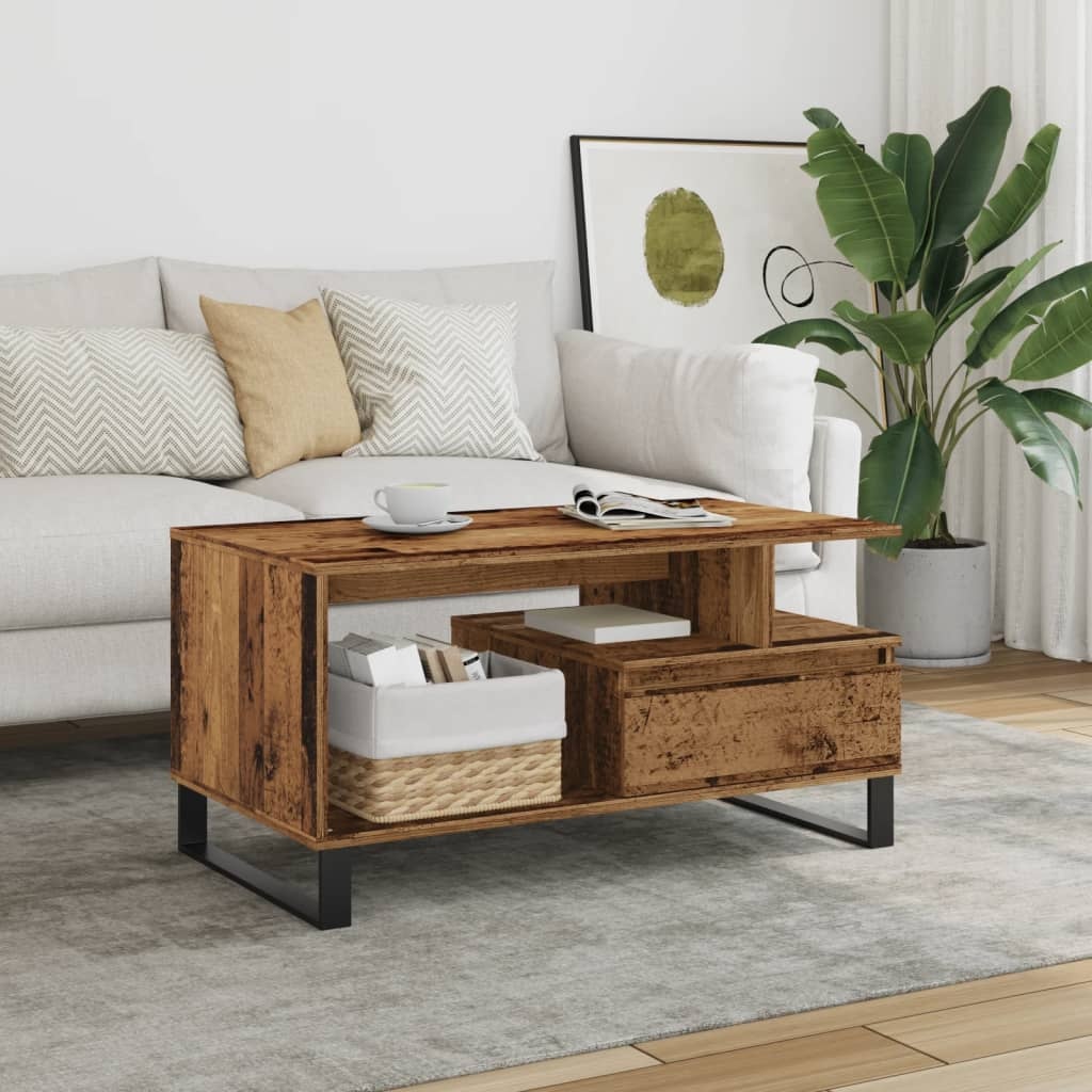 VidaXL Salontafel 90x49x45 cm bewerkt hout oud houtkleurig