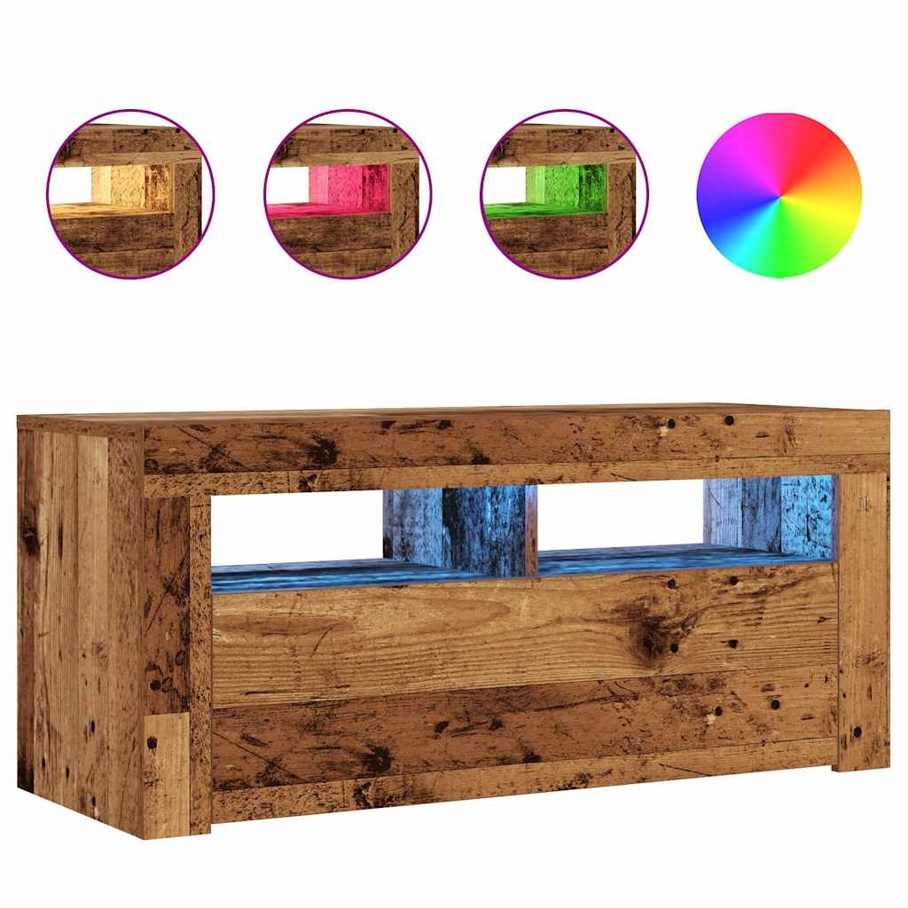 VidaXL Tv-meubel met LED 90x35x40 cm bewerkt hout oud hout