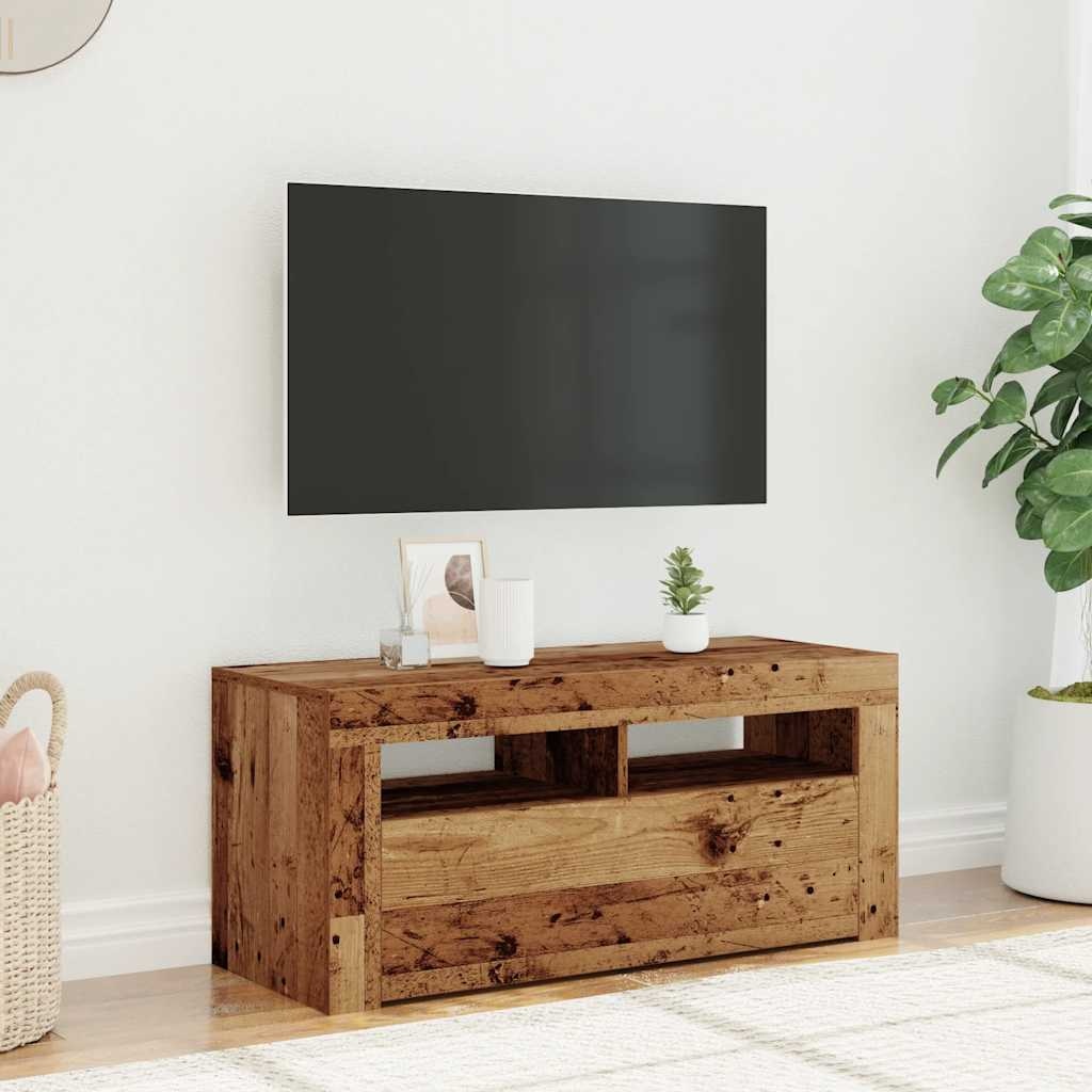 VidaXL Tv-meubel met LED 90x35x40 cm bewerkt hout oud hout