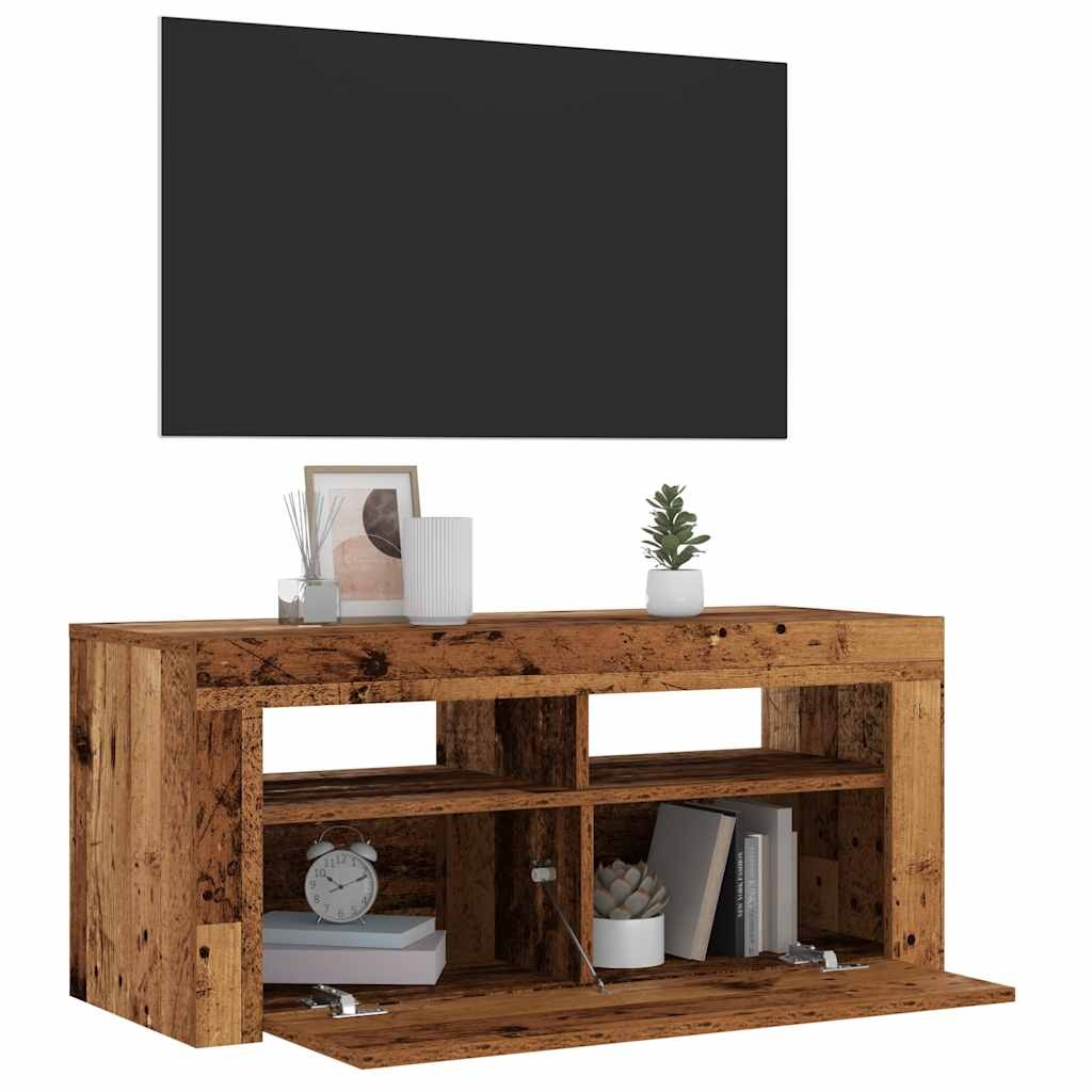 VidaXL Tv-meubel met LED 90x35x40 cm bewerkt hout oud hout