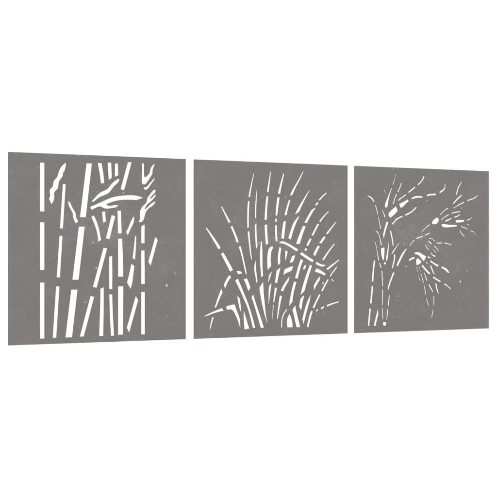 VidaXL Wanddecoratie tuin 3 st grasontwerp 55x55 cm cortenstaal