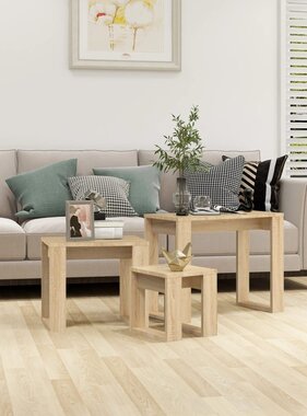 VidaXL 3-delige Tafeltjesset bewerkt hout sonoma eikenkleurig