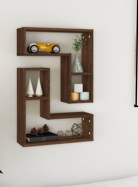 VidaXL Wandschappen 2 st 50x15x50 cm bewerkt hout bruin eikenkleur