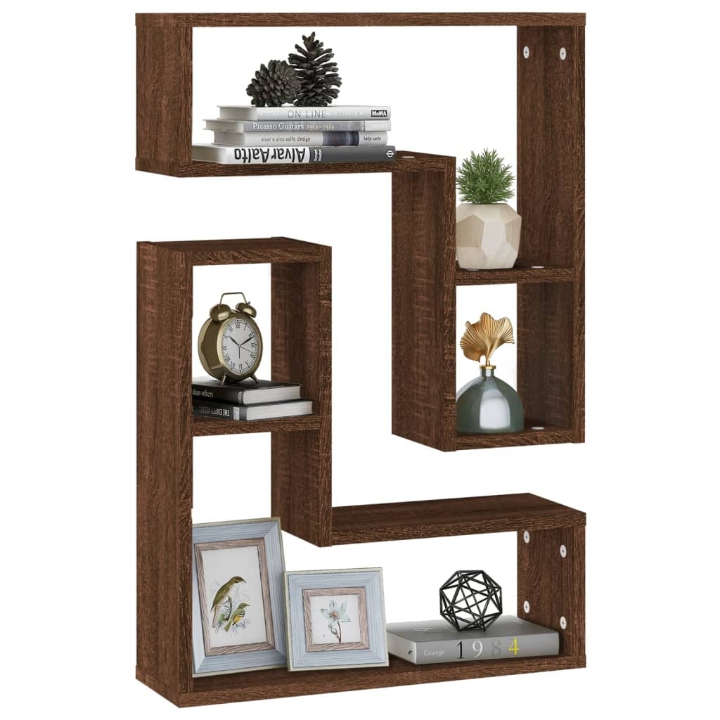 VidaXL Wandschappen 2 st 50x15x50 cm bewerkt hout bruin eikenkleur