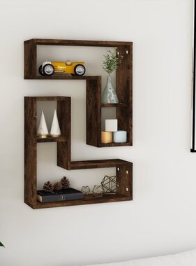VidaXL Wandschappen 2 st 50x15x50 cm bewerkt hout gerookt eikenkleurig