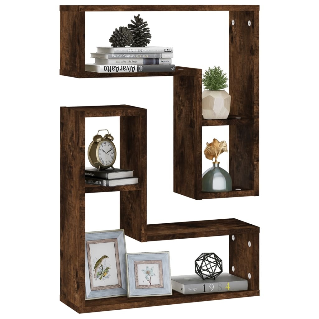 VidaXL Wandschappen 2 st 50x15x50 cm bewerkt hout gerookt eikenkleurig