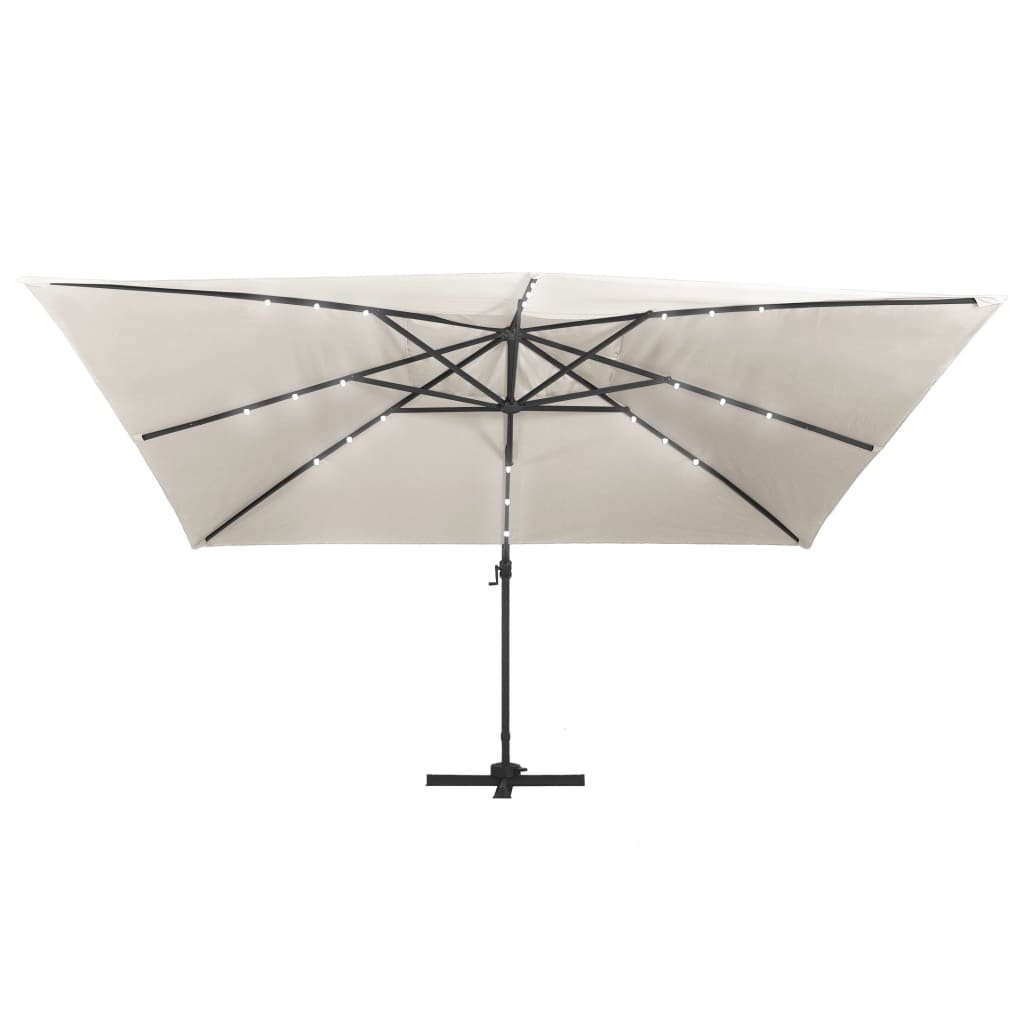 VidaXL Zweefparasol met LED en aluminium paal 400x300 cm zandkleurig